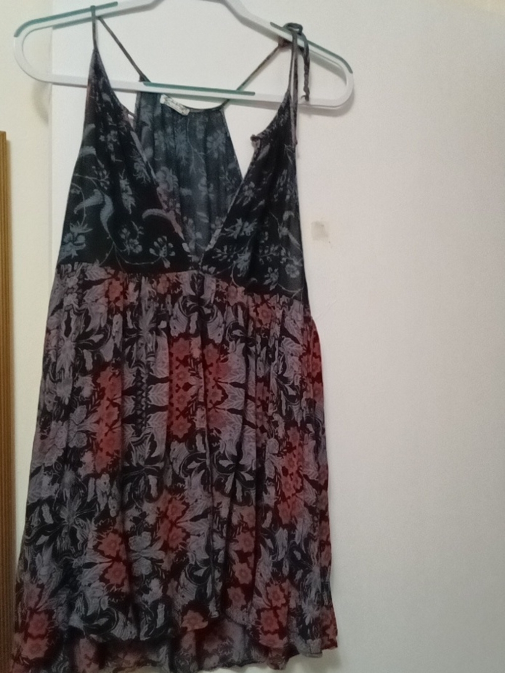 Women's FREE PEOPLE Black & Red Floral Spaghetti-Strap Mini Dress
